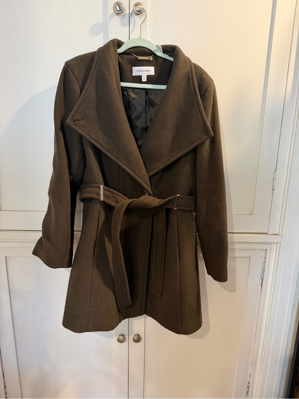 Calvin Klein Women's Dark Brown Belted Wool-Blend Trench Coat